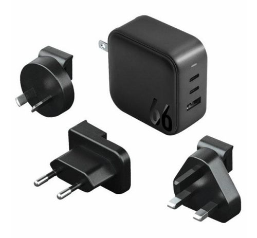 Energea Travelite GAN66 1xUSB-A/ 2xUSB-C utazó gyorstöltő adapter, (PD-PPS-QC 3.0) 66W, fekete (US/EU)