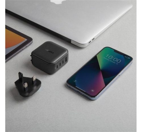 Energea Travelite GAN66 1xUSB-A/ 2xUSB-C utazó gyorstöltő adapter, (PD-PPS-QC 3.0) 66W, fekete (US/EU)