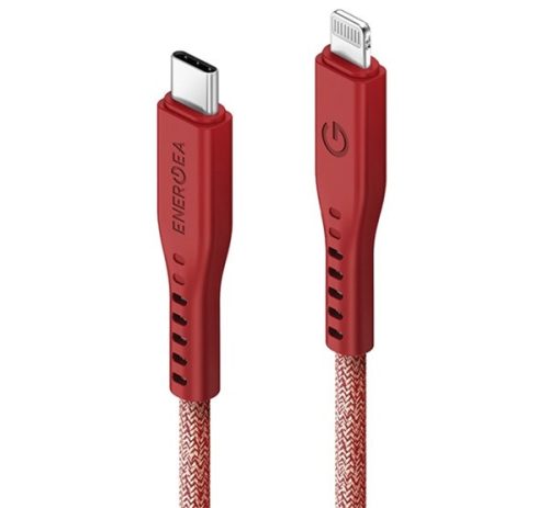 Energea Flow C94 USB-C / Lightning MFI szövet gyorstöltő- és adatkábel, 1.5m, 60W, 3A, piros