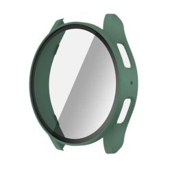   Samsung Galaxy Watch 7 (44 mm) SM-L310 / L315, Műanyag védőkeret, kijelzővédő üveggel, közepesen ütésálló, szíj nélkül, sötétzöld