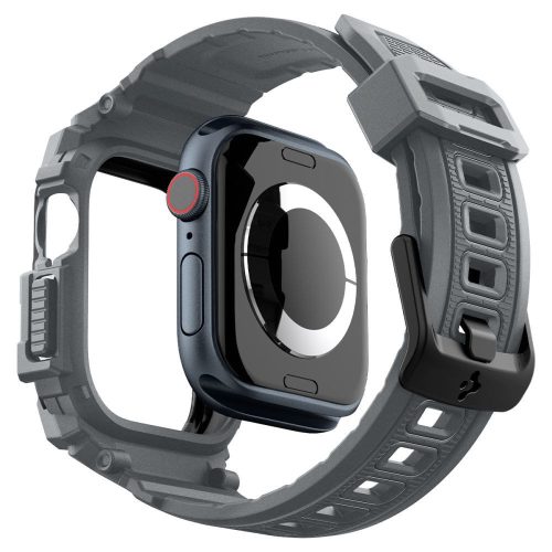 Apple Watch 10-11 (46 mm), Szilikon védőkeret, ütésálló, szíjjal, Spigen Rugged Armor Pro, sötétszürke
