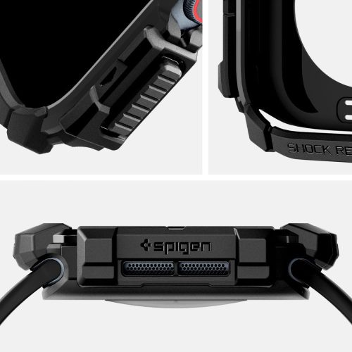 Apple Watch 10-11 (42 mm), Szilikon védőkeret, ütésálló, szíj nélkül, Spigen Rugged Armor, fekete
