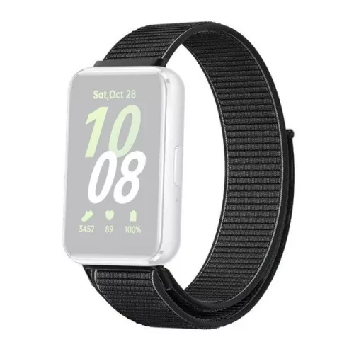 Samsung Galaxy Fit3 SM-R390, textíl pótszíj, nylon, tépőzáras, állítható, légáteresztő, fekete