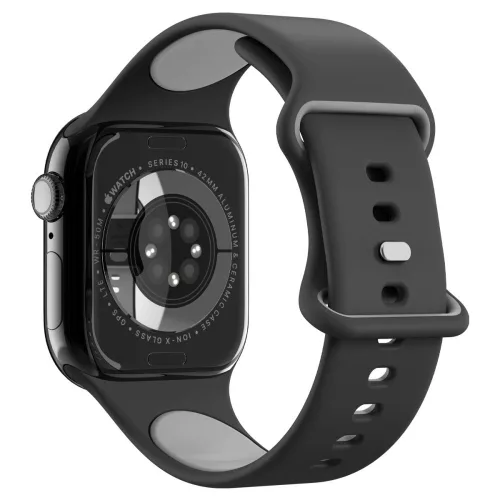 Apple Watch 4-6, SE, SE (2022), SE (2025) (38 / 40 mm) / Watch 7-9 (41 mm) / Watch 10-11 (42 mm), szilikon pótszíj, állítható, Spigen Nano Pop, fekete/szürke