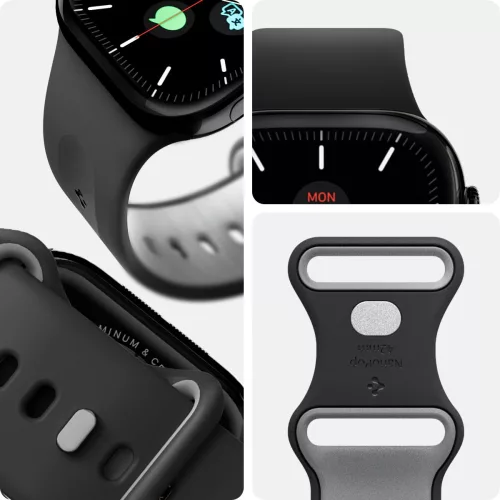 Apple Watch 4-6, SE, SE (2022), SE (2025) (38 / 40 mm) / Watch 7-9 (41 mm) / Watch 10-11 (42 mm), szilikon pótszíj, állítható, Spigen Nano Pop, fekete/szürke
