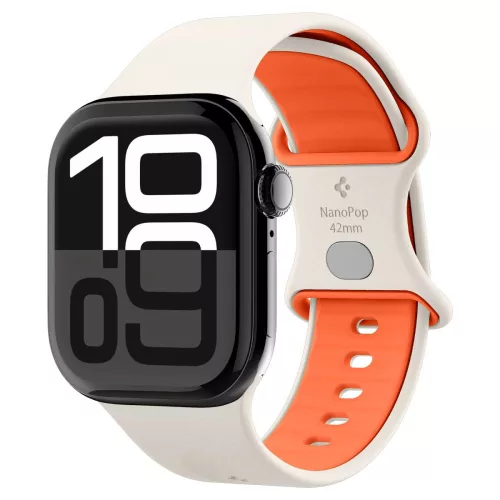 Apple Watch 4-6, SE, SE (2022), SE (2025) (38 / 40 mm) / Watch 7-9 (41 mm) / Watch 10-11 (42 mm), szilikon pótszíj, állítható, Spigen Nano Pop, bézs/narancs