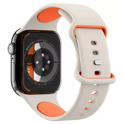 Apple Watch 4-6, SE, SE (2022), SE (2025) (38 / 40 mm) / Watch 7-9 (41 mm) / Watch 10-11 (42 mm), szilikon pótszíj, állítható, Spigen Nano Pop, bézs/narancs