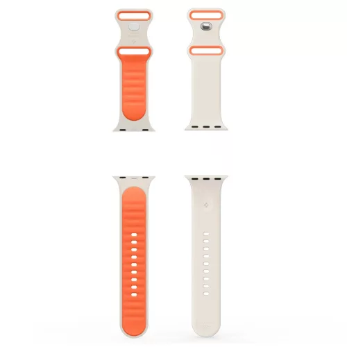 Apple Watch 4-6, SE, SE (2022), SE (2025) (38 / 40 mm) / Watch 7-9 (41 mm) / Watch 10-11 (42 mm), szilikon pótszíj, állítható, Spigen Nano Pop, bézs/narancs