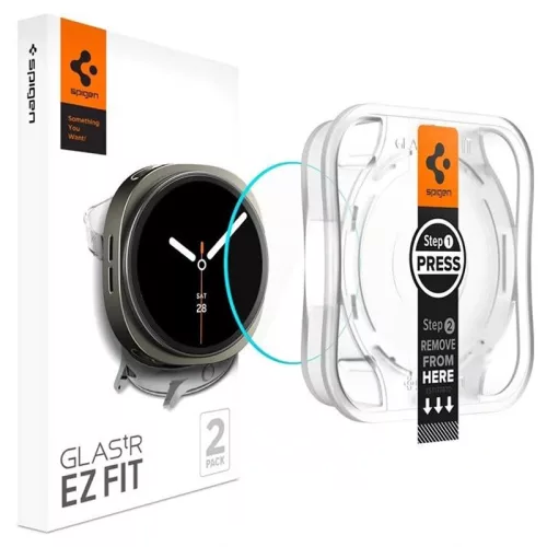 Samsung Galaxy Watch 8 (44 mm) SM-L330 / L335, Kijelzővédő fólia, ütésálló fólia (az íves részre is!), Tempered Glass (edzett üveg), Spigen Ez Fit, Clear, 2 db / csomag