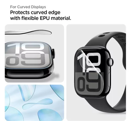 Spigen EliteShield EZ Fit Apple Watch 11 /Watch 10 46mm kijelzővédő fólia felhelyező kerettel (2db)
