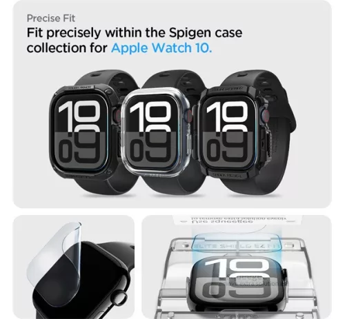 Spigen EliteShield EZ Fit Apple Watch 11 /Watch 10 46mm kijelzővédő fólia felhelyező kerettel (2db)