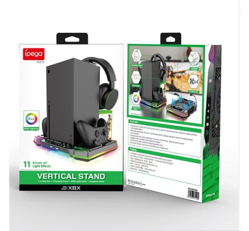 iPega XBX025S multifunkcionális RGB töltőállomás hűtéssel, Xbox Series X készülékhez, fekete