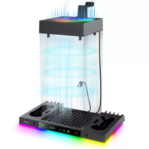iPega XBX024S Xbox multifunkcionális konzol tartó állvány kontroller töltő résszel, RGB világítással, fekete