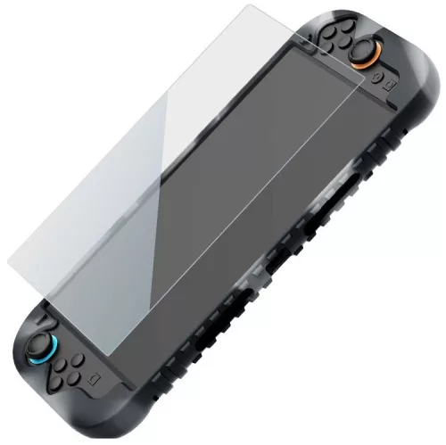 iPega SW2024A Nintendo Switch szilikon tok + tempered glass kijelző védő üvegfólia szett, fekete / átlátszó