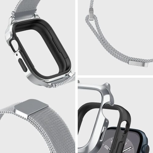 Spigen Metal Fit Pro Apple Watch 4-6, SE, SE (2022), SE (2025) (40 mm) / Watch 7-9 (41 mm) fém szíj / tok, ezüst