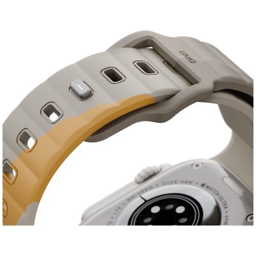 Uniq Stride De Rubber Apple Watch 44/45/46/49mm gumis szilikon szíj, bézs-sárga