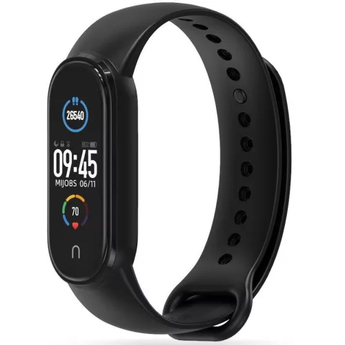 Xiaomi Mi Band 5 / Mi Band 6 / Mi Smart Band 7, szilikon pótszíj, állítható, TP IconBand, fekete