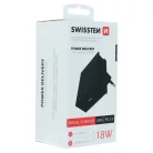 Swissten USB-C Power Delivery 3.0 hálózati töltő adapter iPhone-hoz, 18W, fekete