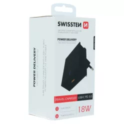   Swissten USB-C Power Delivery 3.0 hálózati töltő adapter iPhone-hoz, 18W, fekete