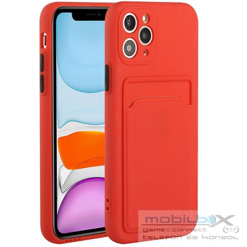 Xiaomi Redmi 9, Szilikon tok, kártyatartóval, Wooze Card Slot, piros