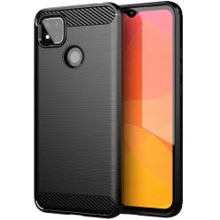   Samsung Galaxy A01 Core SM-A013F, Szilikon tok, közepesen ütésálló, szálcsiszolt, karbon minta, fekete