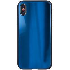   Apple iPhone 13 Pro Max, Szilikon védőkeret, edzett üveg hátlap, Aurora Glass, sötétkék
