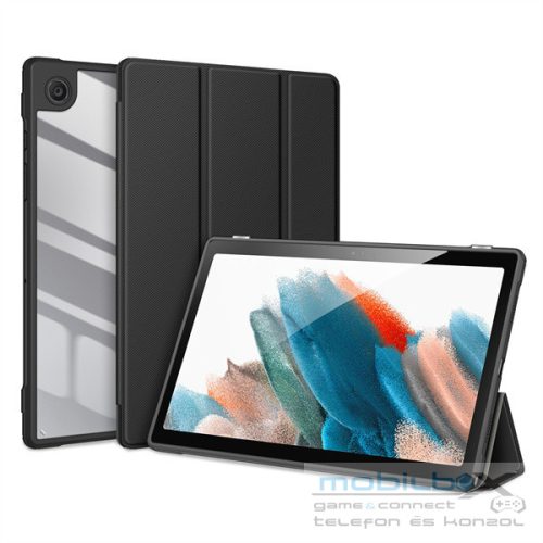 Samsung Galaxy Tab A8 10.5 (2021) SM-X200 / X205, mappa tok, Trifold, légpárnás sarok, közepesen ütésálló, átlátszó hátlap, Dux Ducis Toby, fekete
