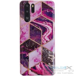   Samsung Galaxy S10e SM-G970, Szilikon tok, sokszöges márvány minta, Wooze Geometric Marble, színes/lila