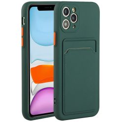   Xiaomi Redmi Note 9 5G, Szilikon tok, kártyatartóval, Wooze Card Slot, sötétzöld