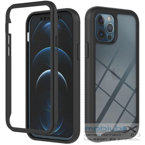 Google Pixel 5a, Szilikon hátlap és műanyag előlapi tok, elő- és hátlapi üveggel, közepsen ütésálló, Wooze Power Case, fekete