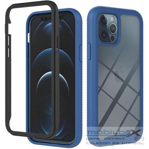 Google Pixel 5a, Szilikon hátlap és műanyag előlapi tok, elő- és hátlapi üveggel, közepsen ütésálló, Wooze Power Case, fekete/kék
