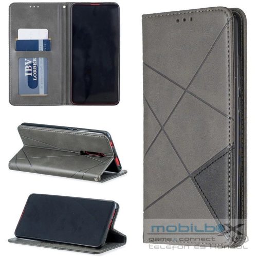 Xiaomi Poco X3 GT, Oldalra nyíló tok, stand, geometria minta, Wooze DesignBook, szürke