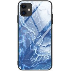   Samsung Galaxy A42 5G / M42 5G SM-A426B / M426B, Szilikon védőkeret, edzett üveg hátlap, márvány minta, Wooze FutureCover, kék