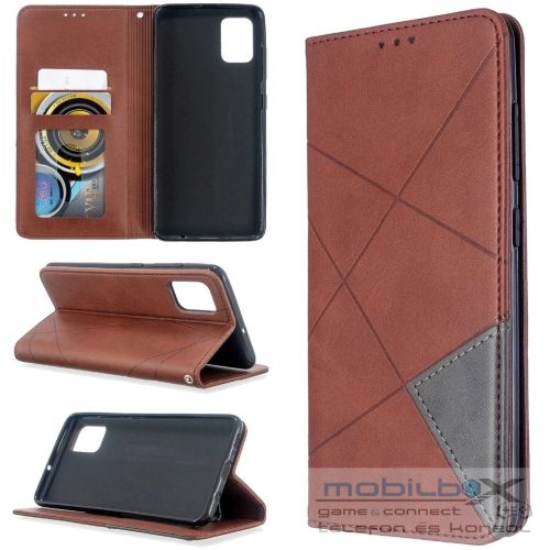 Samsung Galaxy A73 5G SM-A736B, Oldalra nyíló tok, stand, geometria minta, Wooze DesignBook, barna