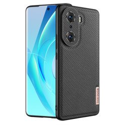   Huawei Honor 60 Pro, Műanyag hátlap védőtok + szilikon keret, fényvisszaverő szövet hátlap, rács minta, Dux Ducis Fino, fekete
