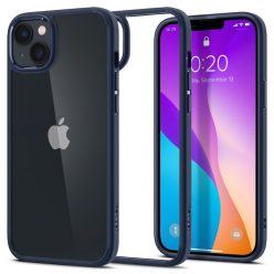   Apple iPhone 14 Plus, Műanyag hátlap védőtok + szilikon keret, Spigen Ultra Hybrid, átlátszó/sötétkék