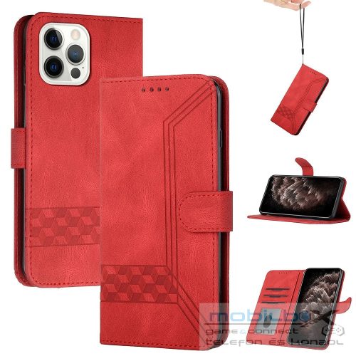 Huawei Honor 60 Pro, Oldalra nyíló tok, stand, kártyatartóval, kézpánttal, Wooze Illusion, piros