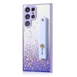   Apple iPhone 14 Pro, Szilikon tok, közepesen ütésálló, kézpánttal, színátmenetes, csillogó minta, Wooze Strap Star, mintás/lila