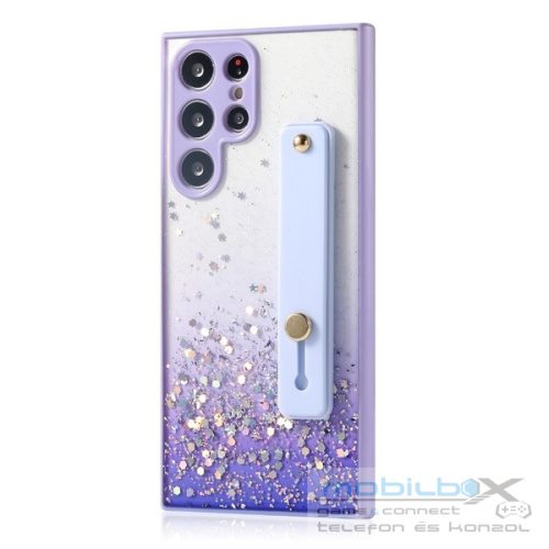 Xiaomi Poco X3 NFC / X3 Pro, Szilikon tok, közepesen ütésálló, kézpánttal, színátmenetes, csillogó minta, Wooze Strap Star, mintás/lila