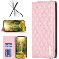   Xiaomi Redmi K60 / K60 Pro / Poco F5 Pro, Oldalra nyíló tok, stand, kártyatartóval, 3D rombusz minta, Wooze Pillow, rózsaszín