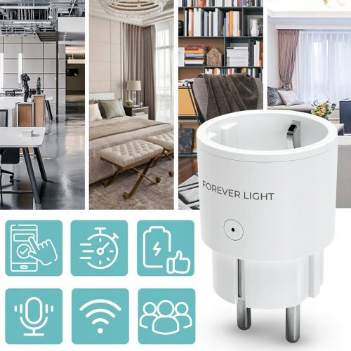 Intelligens hálózati töltő aljzat, Wifi-s, telefonról vezérelhető, időzíthető, Forever, fehér