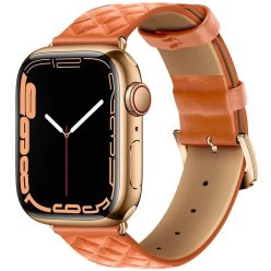   Apple Watch 1-6, SE (42 / 44 mm) / Watch 7-8 (45 mm) / Watch Ultra (49 mm), bőr pótszíj, gyémánt minta, Hoco WA18, narancssárga