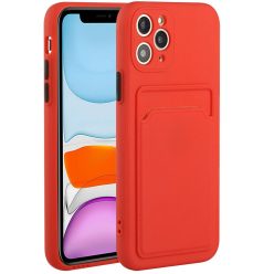   Apple iPhone 15, Szilikon tok, kártyatartóval, Wooze Card Slot, piros