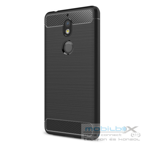 Huawei Honor 7X, TPU szilikon tok, közepesen ütésálló, szálcsiszolt, karbon minta, fekete