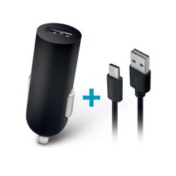   Autós töltő, Szivargyújtós töltő, 5V / 2A, 1 x USB aljzat, USB Type-C kábellel, Forever, fekete, M02