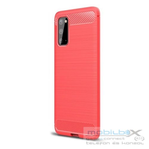 Motorola Moto G7 Power, TPU szilikon tok, közepesen ütésálló, szálcsiszolt, karbon minta, piros