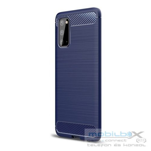 Motorola Moto G7, TPU szilikon tok, közepesen ütésálló, szálcsiszolt, karbon minta, sötétkék