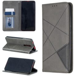   Samsung Galaxy M10 SM-M105F, Oldalra nyíló tok, stand, geometria minta, Wooze DesignBook, szürke