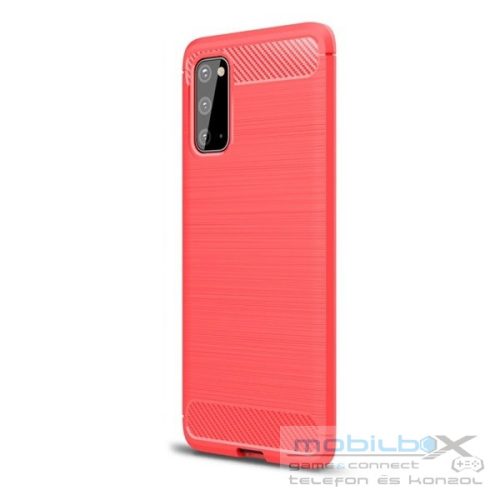 Motorola Moto G8 Power, Szilikon tok, közepesen ütésálló, szálcsiszolt, karbon minta, piros
