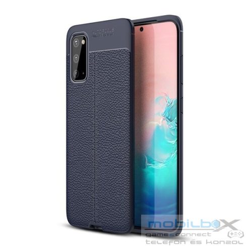 Samsung Galaxy A10s SM-A107F, Szilikon tok, bőrhatású, varrásminta, sötétkék